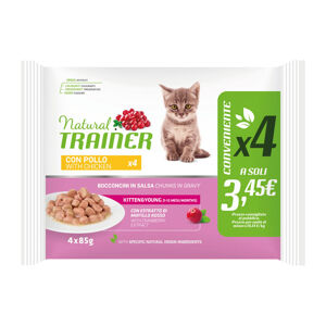 Natural Trainer Cat Kitten&Young Flowpack 4 Pezzi, Pollo