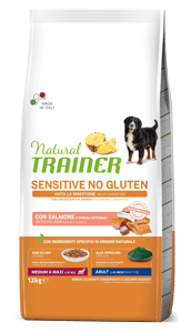 Natural Trainer Sensitive No Gluten Adult Salmone, Medium Maxi, 12kg