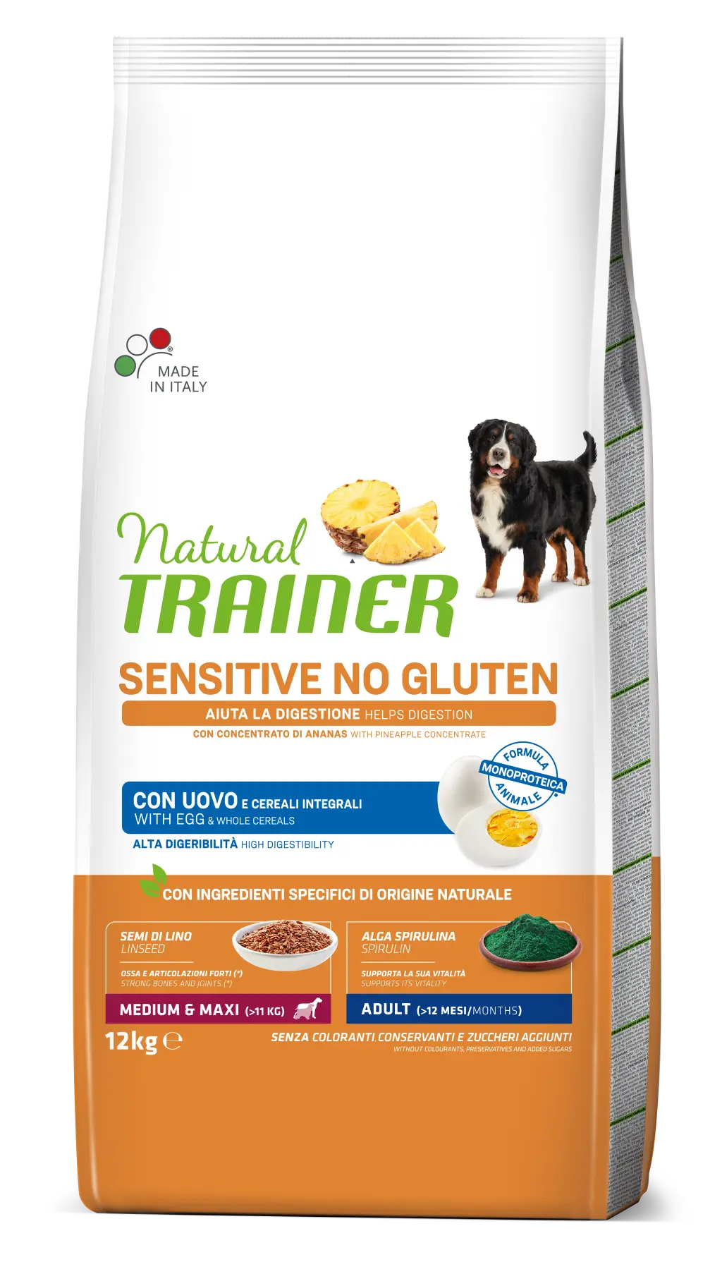 Natural Trainer Sensitive No Gluten Adult  Uova, Medium Maxi, 12kg