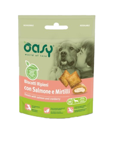 Oasy Snack Dog Biscotti, Salmone e Mirtilli, 80g