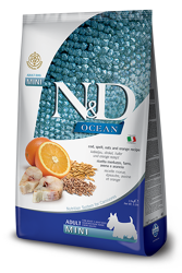N&D OCEAN Dog Adult Merluzzo, Farro, Avena e Arancia - Mini - 800g