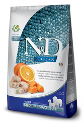 N&D OCEAN Dog Adult Merluzzo, Zucca e Arancia - Medium Maxi - 12kg