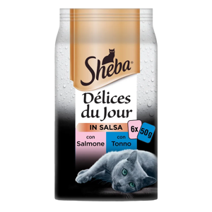 Sheba Cat Delice du Jour, Tonno e Salmone in Salsa, 6x50g