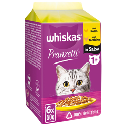 Whiskas Pranzetti Carni Bianche in Salsa-Pollo e Tacchino-6x50g
