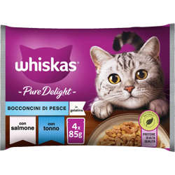 Whiskas Pure Delight Bocconcini-Pesce ,Salmone & Tonno In Gelatina -4x85g
