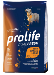 Prolife Dualfresh Adulto Tacchino,Maiale E Riso-Medium/Large-12kg