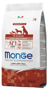 Monge Dog Puppy e Junior Agnello con Riso, All Breeds, 12 Kg