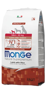 Monge Dog Puppy e Junior Agnello con Riso, Mini, 800 g