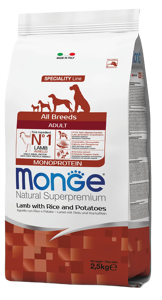 Monge Dog Agnello con Riso e Patate, All Breeds, 2.5 Kg