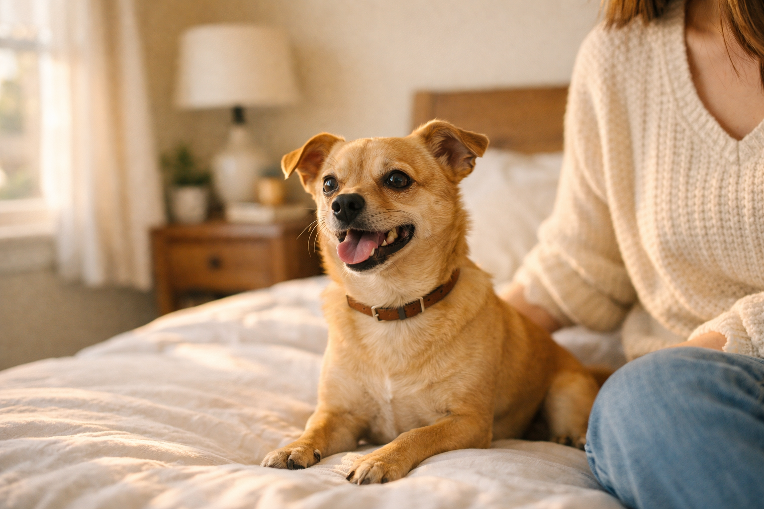 Cane giocoso che si diverte con il suo proprietario