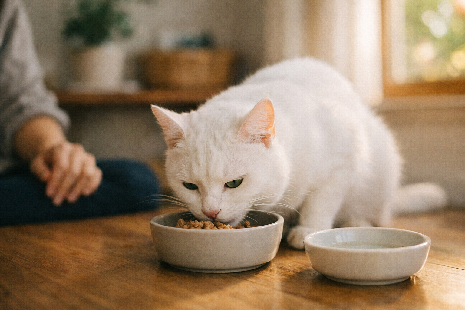 Gatto felice che gusta il cibo con Forza10