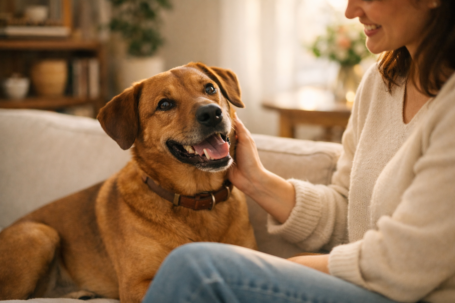 Cane adulto nel giardino mentre gode di un trattamento nutrizionale