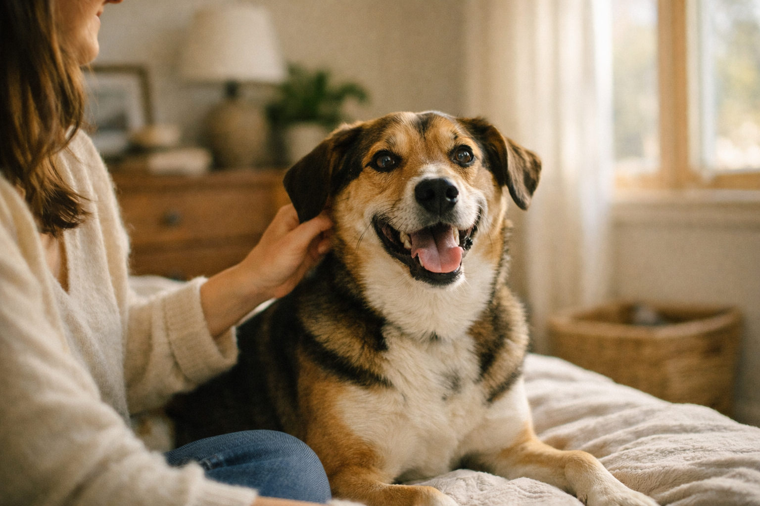 Cane felice mentre mangia N&D ANCESTRAL