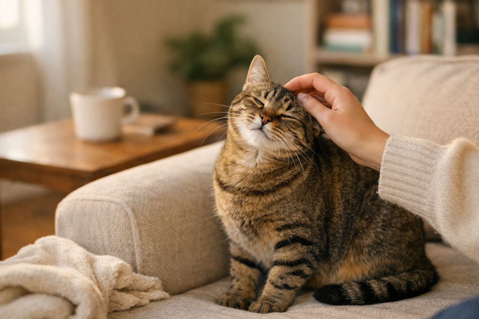 Gatto che mangia cibo secco in un ambiente domestico accogliente