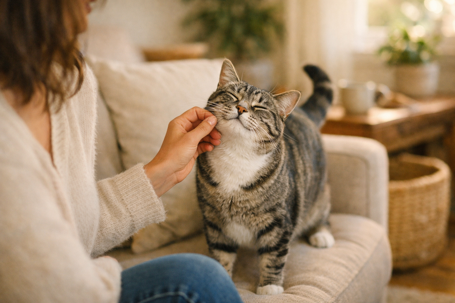 Gatto rilassato in un ambiente domestico curato mentre gioca