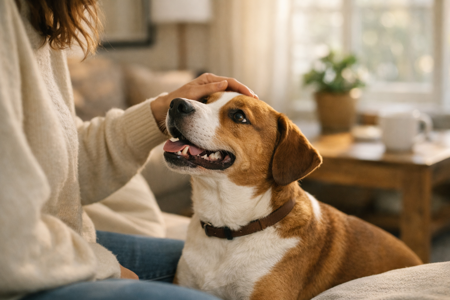 Cane felice che mangia in un ambiente accogliente