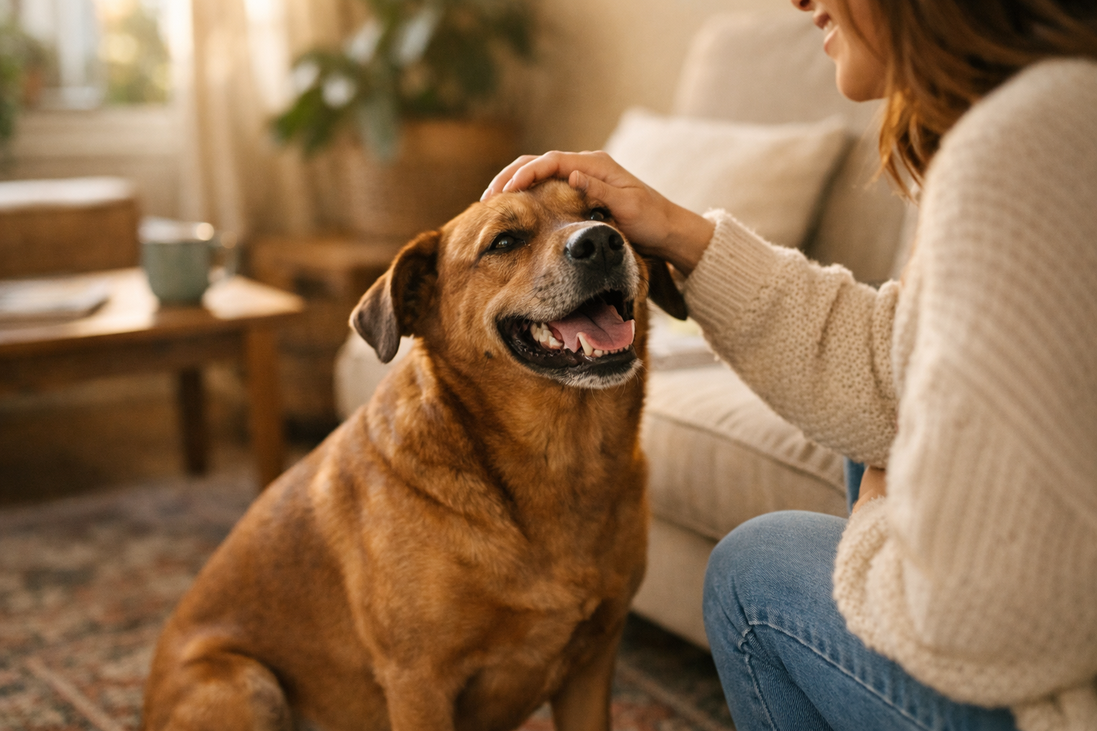 Cane felice che mangia nella cucina di casa