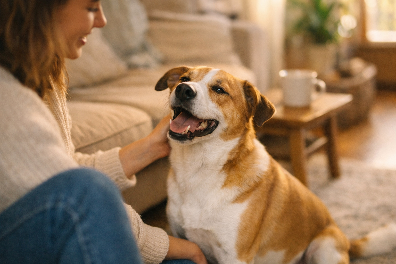 Cane felice che mangia crocchette Forza10 nella cucina accogliente