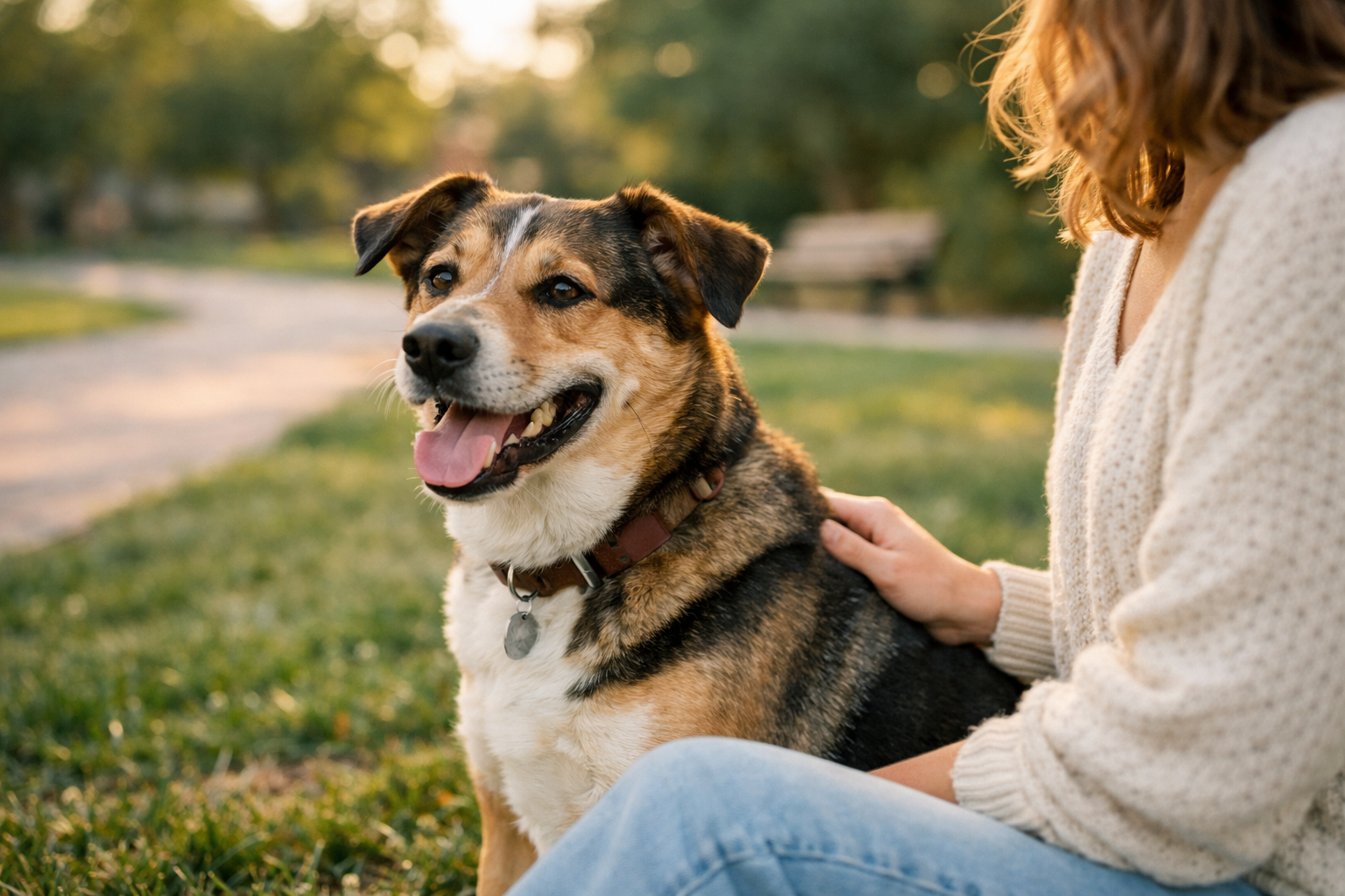 Cane che gioca felice in giardino, mentre mangia il cibo HEPATIC