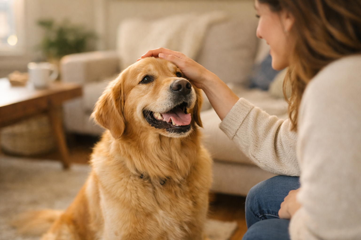 Cane sereno che riceve un premio in giardino