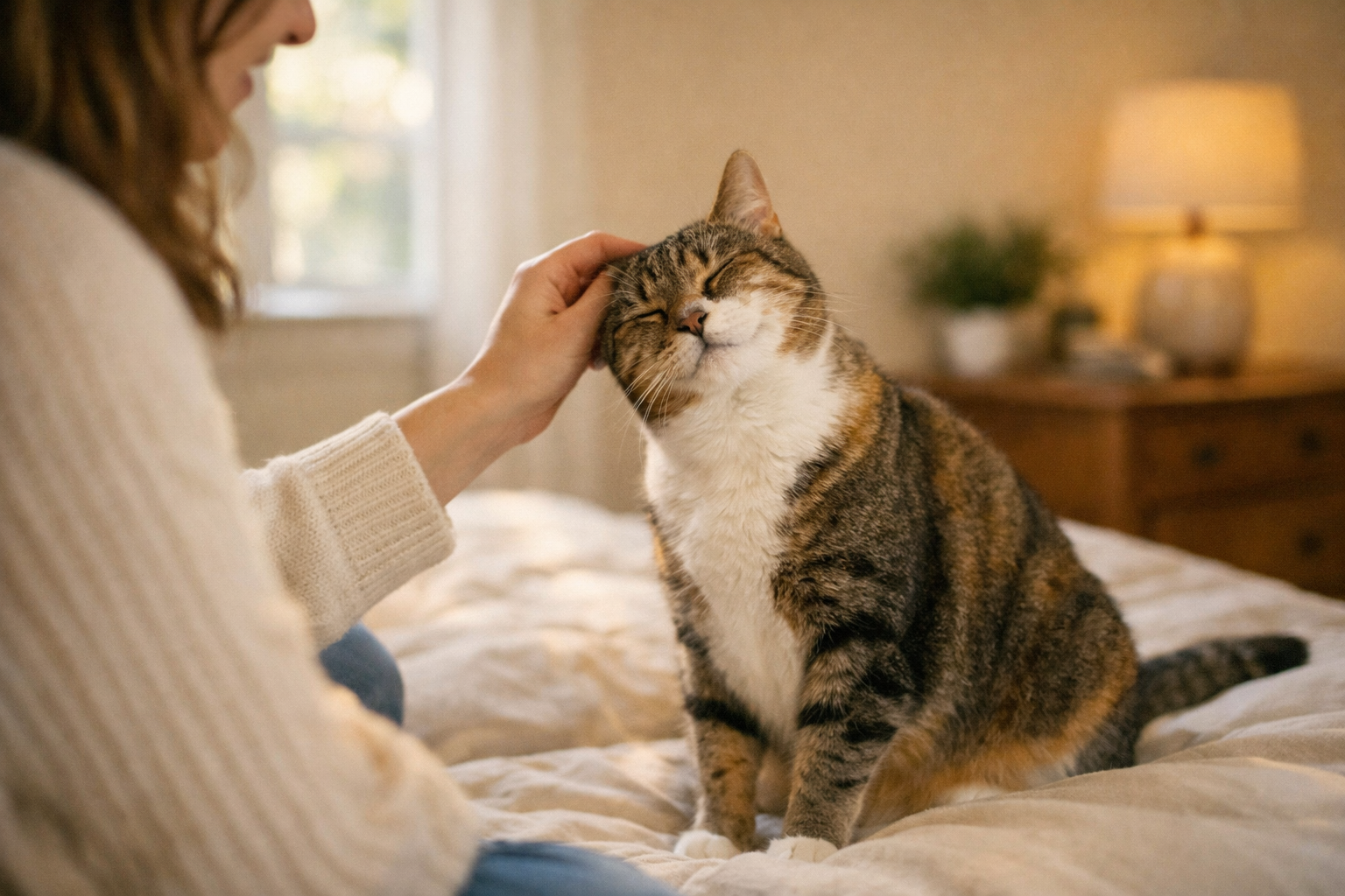 Gatto felice durante il pasto